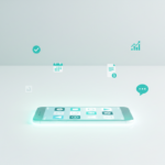 Modern smartphone on a clean desk displaying an organized grid of business application icons.