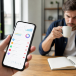 Entrepreneur holding a smartphone with a business dashboard in a modern office setting, representing the realistic side of mobile business in 2026.