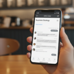A close-up of a smartphone screen showing a professional chat interface with ChatGPT, generating a business strategy.