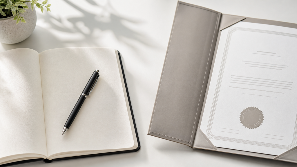 A split-screen image showing a simple handwritten business note on one side and a formal LLC certificate on the other, representing the choice between sole proprietorship and LLC for beginners.
