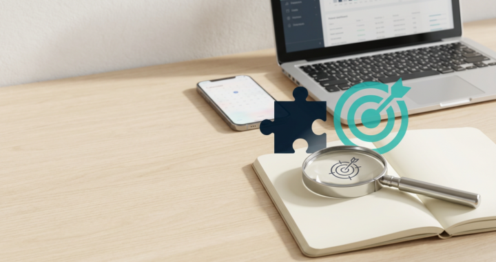 A magnifying glass focusing on a target icon on a notebook, representing specialized niche business ideas for 2026