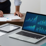 Business owner reviewing franchise documents and financial spreadsheets at a modern office desk