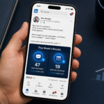 A smartphone displaying a LinkedIn-style post with incoming messages and booking notifications, representing B2B lead generation.