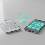 Two smartphones side by side comparing free vs paid tools, with grey basic icons on one screen and glowing teal premium icons with a dollar sign on the other.