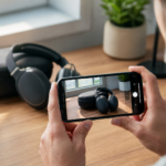 Person reviewing a physical product using a smartphone for affiliate marketing