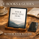 A tablet showing a professional e-book cover next to a smartphone and a cup of tea, representing the lifestyle of a digital author in 2026.