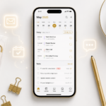 Professional flat-lay of a smartphone office for a Virtual Assistant, featuring task management apps and luxury desk items.