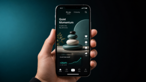 A smartphone showing a vertical video feed with niche content and growth analytics, representing a TikTok niche business strategy.