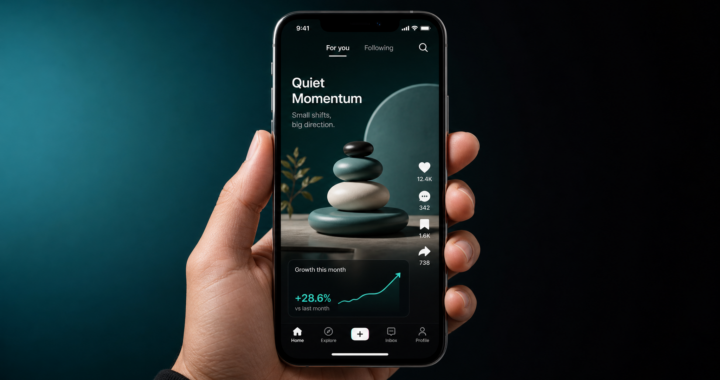 A smartphone showing a vertical video feed with niche content and growth analytics, representing a TikTok niche business strategy.