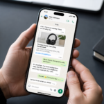 Hand holding a smartphone using WhatsApp for affiliate marketing links