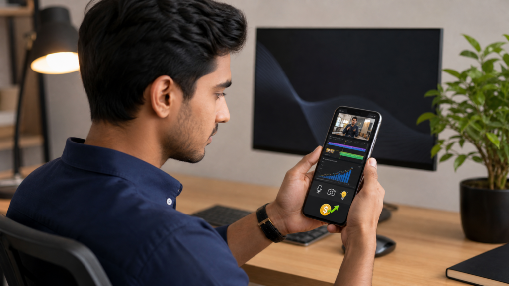 Entrepreneur creating a YouTube affiliate marketing channel from a smartphone Caption: A smartphone is all you need to build a YouTube affiliate channel and grow an affiliate business in 2026.