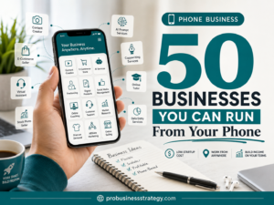 50 businesses you can run from your phone, including content creation, e-commerce, AI services, digital products and mobile freelancing ideas.