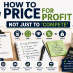 Pricing for profit strategy with costs, time, value, margin, profit, pricing checklist, calculator, and business growth planning.