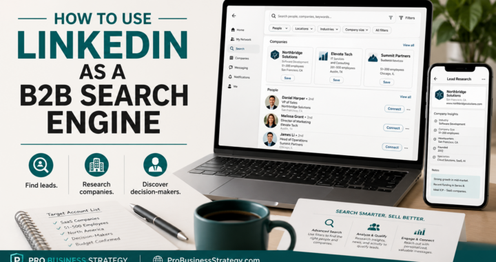 LinkedIn used as a B2B search engine to find leads, research companies and discover decision makers