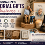 Personalized memorial gifts business with custom 3D figurine, photo keepsakes, memorial candle, memory box, jewelry, pet memorial, and remembrance gifts.