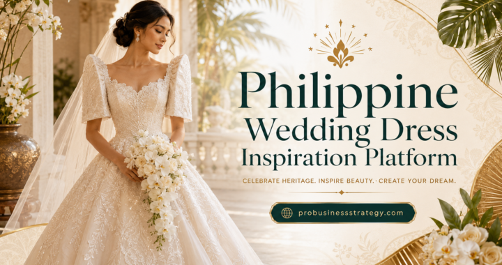 Philippine wedding dress inspiration with a Filipiniana bridal gown, butterfly sleeves, tropical wedding setting, and elegant Filipino bridal style.