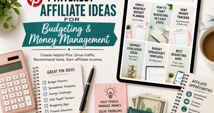 Pinterest affiliate ideas for budgeting and money management with budget planners, spreadsheet templates, budgeting apps and finance education resources