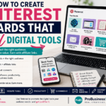 Pinterest boards that sell digital tools with AI tools, website tools, productivity apps, email marketing, e-commerce tools, and affiliate marketing strategy.