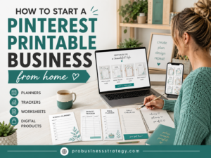 A home-based digital product creator designing printable planners, trackers and worksheets for a Pinterest printable business.