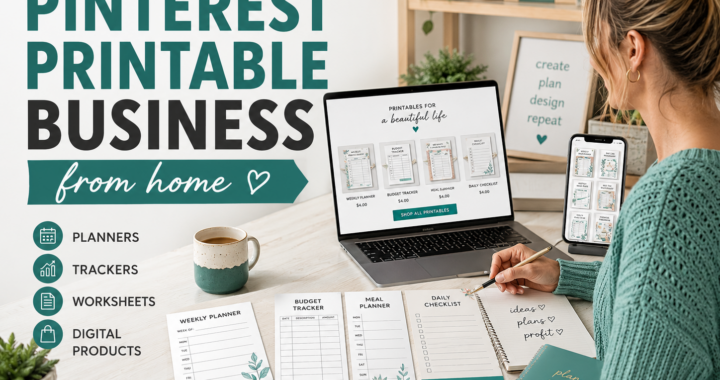 A home-based digital product creator designing printable planners, trackers and worksheets for a Pinterest printable business.