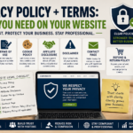 Website legal pages checklist with Privacy Policy, Terms of Use, Cookie Policy, Affiliate Disclosure, Disclaimer, Contact Page, and business protection.