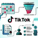 TikTok business strategy blueprint showing content pillars, monetization funnel, and solopreneur business planning elements in TikTok colors.