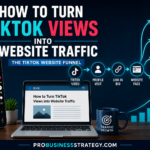 TikTok website traffic funnel showing short-form video views leading to a blog, landing page, email signup, and business website.