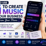 AI music creation from a smartphone for business videos, podcasts, ads, jingles, background tracks, brand intros, and social media content.