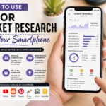 AI market research from a smartphone showing competitor analysis, keyword research, customer reviews, search demand, and business idea validation.