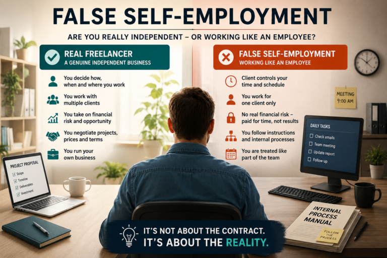 Comparison between a genuine freelancer and false self-employment with employee-like control and dependence