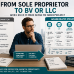 Entrepreneur comparing a sole proprietorship with incorporated business structures such as a BV, LLC, limited company, and corporation